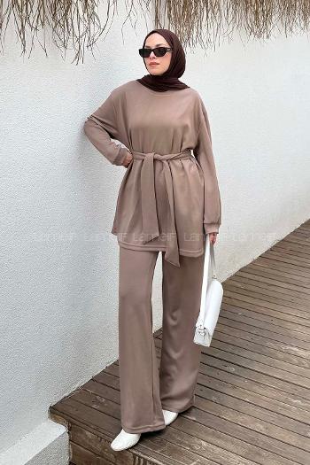 Lamelif Oysho Bağlama Detaylı İkili Takım Sütlü Kahve