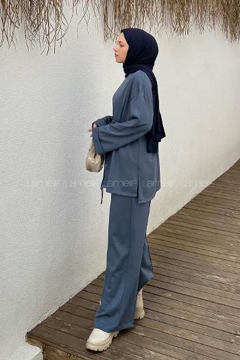 Anthracite Crew Neck Long Arm Viscose Fabric Elastan Regular Trousers Comfortable Suit