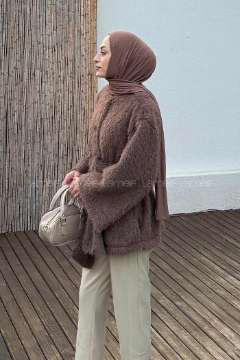 Soft Brown Crew Neck Long Arm Coat
