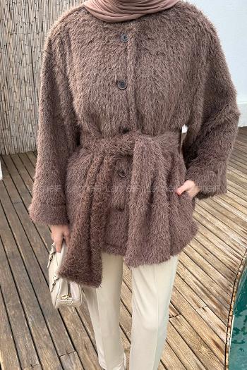Soft Brown Crew Neck Long Arm Coat