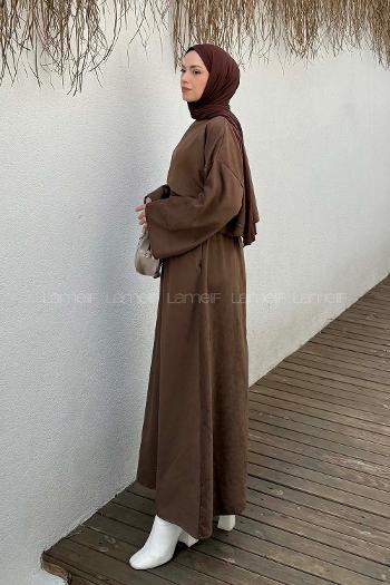Brown Crew Neck Long Arm Linen Flare Suit