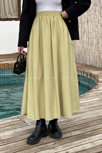 Lamelif Tensel Tesettür Etek Yağ Yeşili