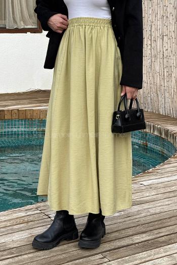 Lamelif Tensel Tesettür Etek Yağ Yeşili