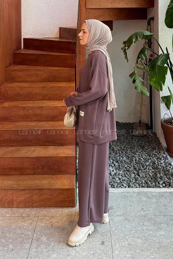 Brown Crew Neck Long Arm Modal Viscose Regular Trousers Comfortable Suit