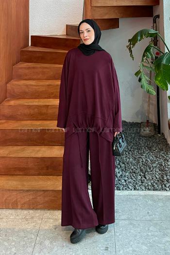Claret Red Crew Neck Long Arm Cotton Polyester Regular Trousers Comfortable Suit