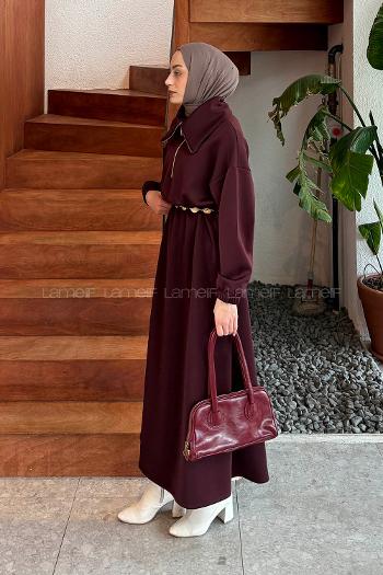 Lamelif Boğazlı Scuba Elbise Bordo