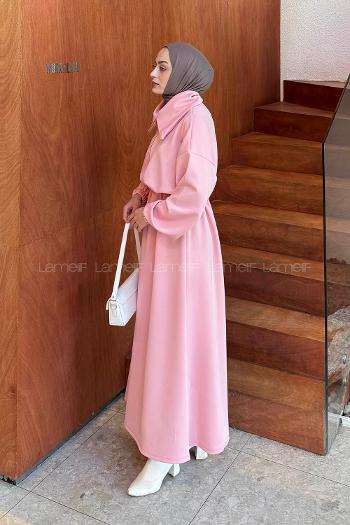 Lamelif Boğazlı Scuba Elbise Şeker Pembesi