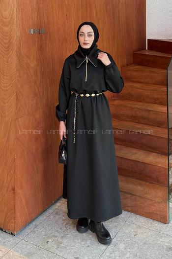 Lamelif Boğazlı Scuba Elbise Siyah