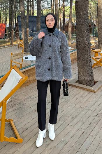 Anthracite Shirt Collar Long Arm Coat