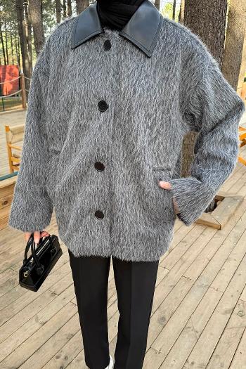 Anthracite Shirt Collar Long Arm Coat