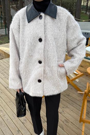 Cream Shirt Collar Long Arm Coat