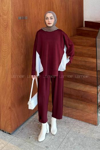 Claret Red Crew Neck Long Arm Modal Viscose Regular Trousers Comfortable Suit