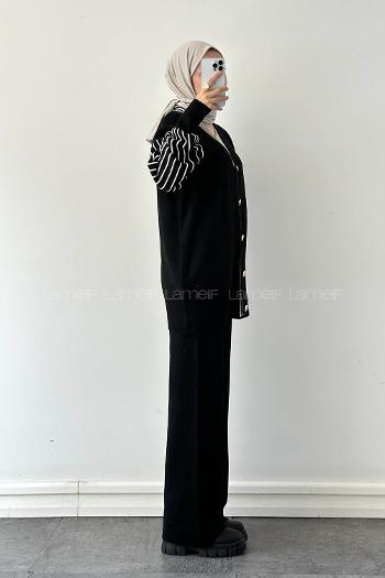 Lamelif Garnili Triko Takım Siyah