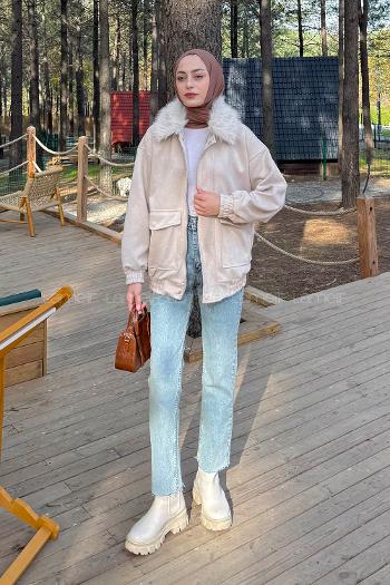 Beige Normal Neck Long Arm Coat