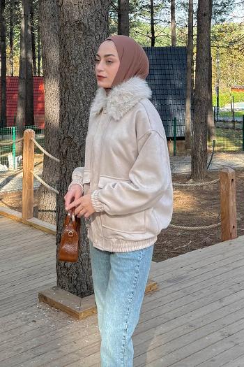 Beige Normal Neck Long Arm Coat