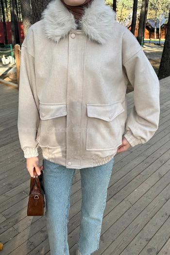 Beige Normal Neck Long Arm Coat