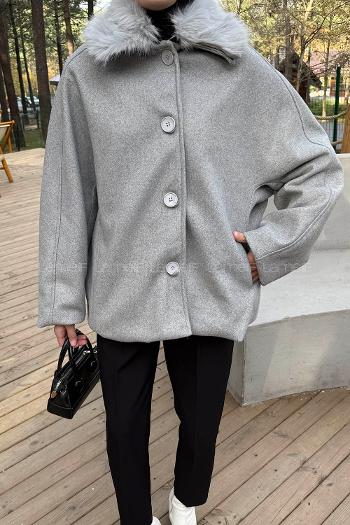 Lamelif Kürk Yakalı Kaban Gri