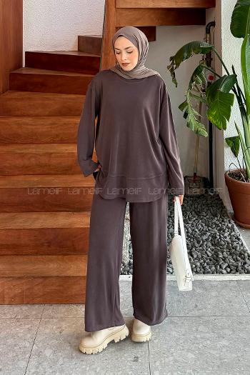 Brown Crew Neck Long Arm Cotton Lycra Regular Trousers Comfortable Suit