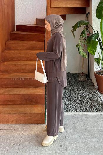 Brown Crew Neck Long Arm Cotton Lycra Regular Trousers Comfortable Suit