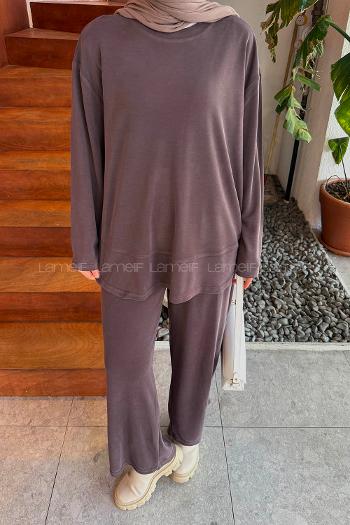Brown Crew Neck Long Arm Cotton Lycra Regular Trousers Comfortable Suit