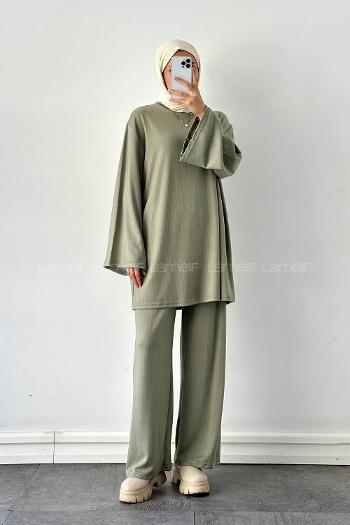 Mint Green Crew Neck Long Arm Cotton Regular Trousers Comfortable Suit
