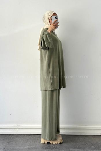 Mint Green Crew Neck Long Arm Cotton Regular Trousers Comfortable Suit