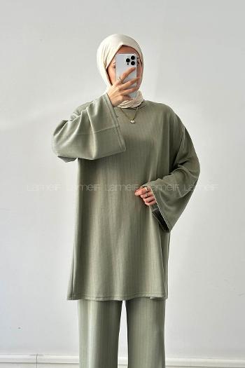 Mint Green Crew Neck Long Arm Cotton Regular Trousers Comfortable Suit