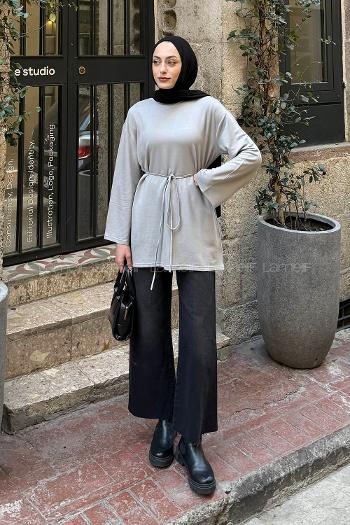 Lamelif Bağlama Detaylı Sweat Gri