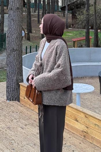 Lamelif Bağlamalı Kaşe Mont Kahverengi