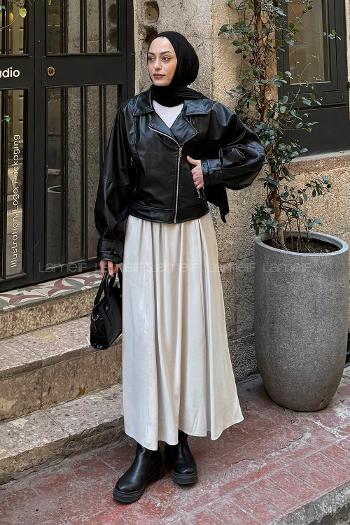 Black Shirt Collar Long Arm Skin Jacket