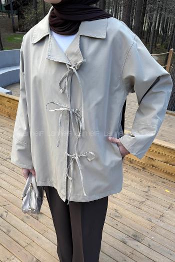 Lamelif Fiyonk Detaylı Trençkot Haki