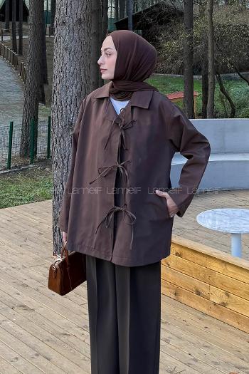 Lamelif Fiyonk Detaylı Trençkot Kahverengi