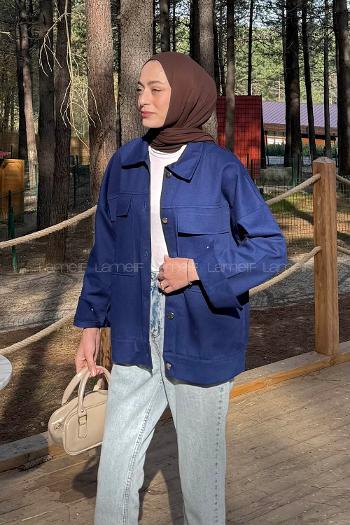 Lamelif Kapak Cepli Gömlek Lacivert