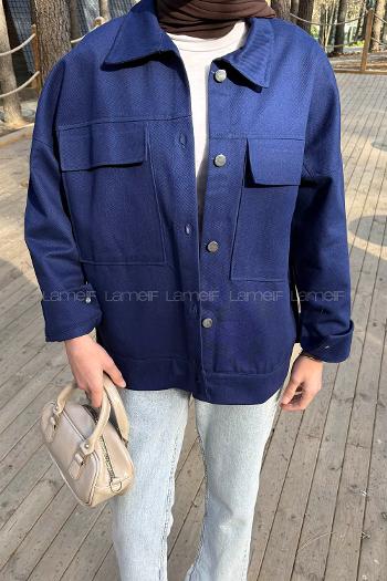 Lamelif Kapak Cepli Gömlek Lacivert