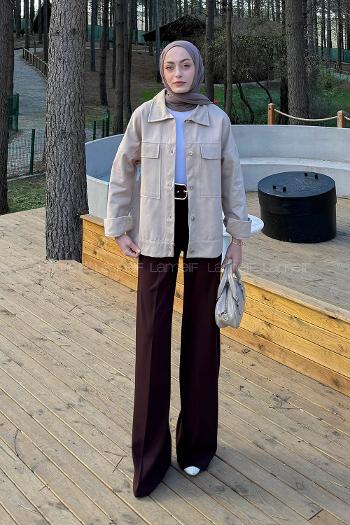 Lamelif Kapak Cepli Gömlek Taş Rengi