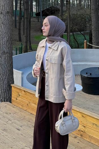 Lamelif Kapak Cepli Gömlek Taş Rengi