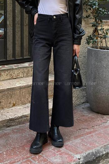 Smoked Cotton Denim Elastan High Waist Pants