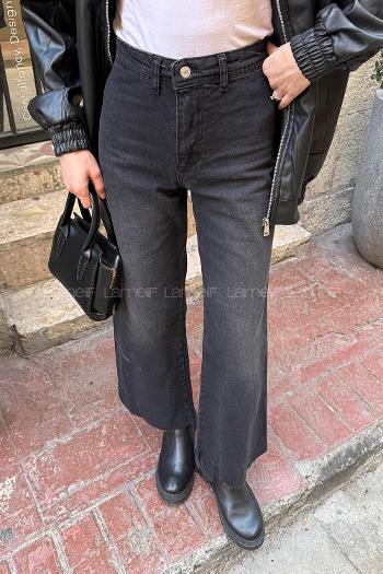 Smoked Cotton Denim Elastan High Waist Pants