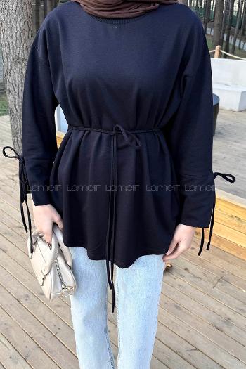 Lamelif Kol Biyeli Sweat Koyu Lacivert