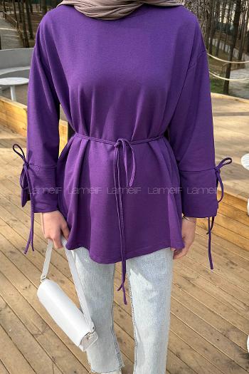 Lamelif Kol Biyeli Sweat Mor