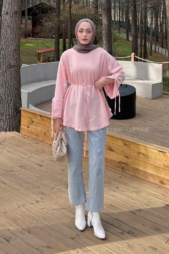 Lamelif Kol Biyeli Sweat Pudra