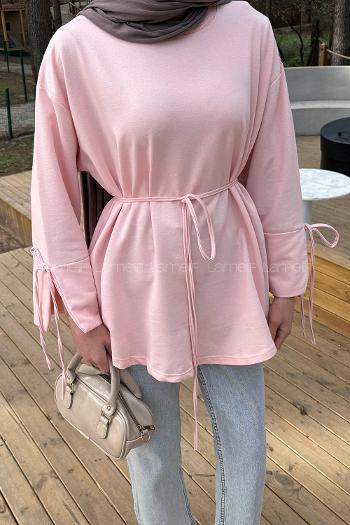 Lamelif Kol Biyeli Sweat Pudra