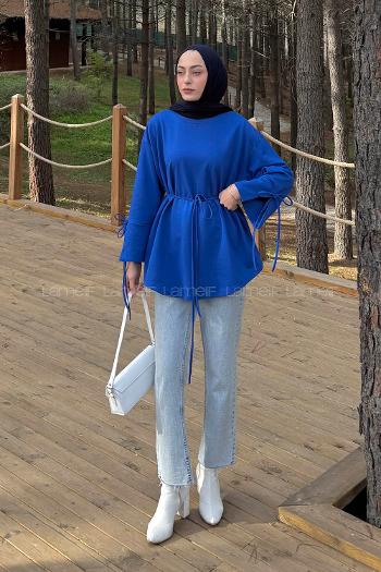 Lamelif Kol Biyeli Sweat Saks Mavisi