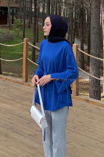 Lamelif Kol Biyeli Sweat Saks Mavisi