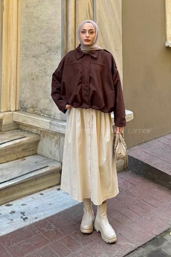 Lamelif Omuz Apoletli Süet Ceket Acı Kahve