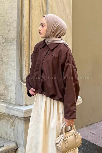 Lamelif Omuz Apoletli Süet Ceket Acı Kahve