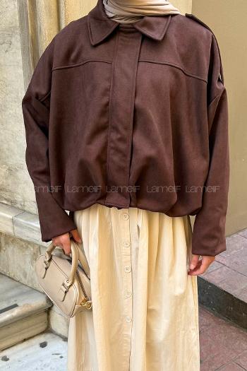 Lamelif Omuz Apoletli Süet Ceket Acı Kahve