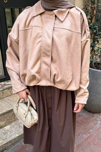 Lamelif Omuz Apoletli Süet Ceket Camel