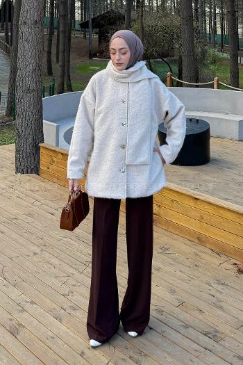 Lamelif Sakal Kumaş Atkılı Kaban Taş Rengi