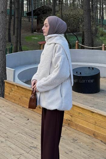 Lamelif Sakal Kumaş Atkılı Kaban Taş Rengi